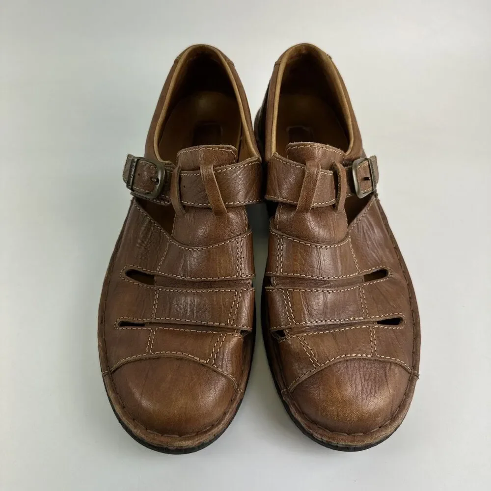 Josef Seibel Fisherman Flat Sandal Closed Toe Brown Leather Buckle 43‎ US 9.5-10